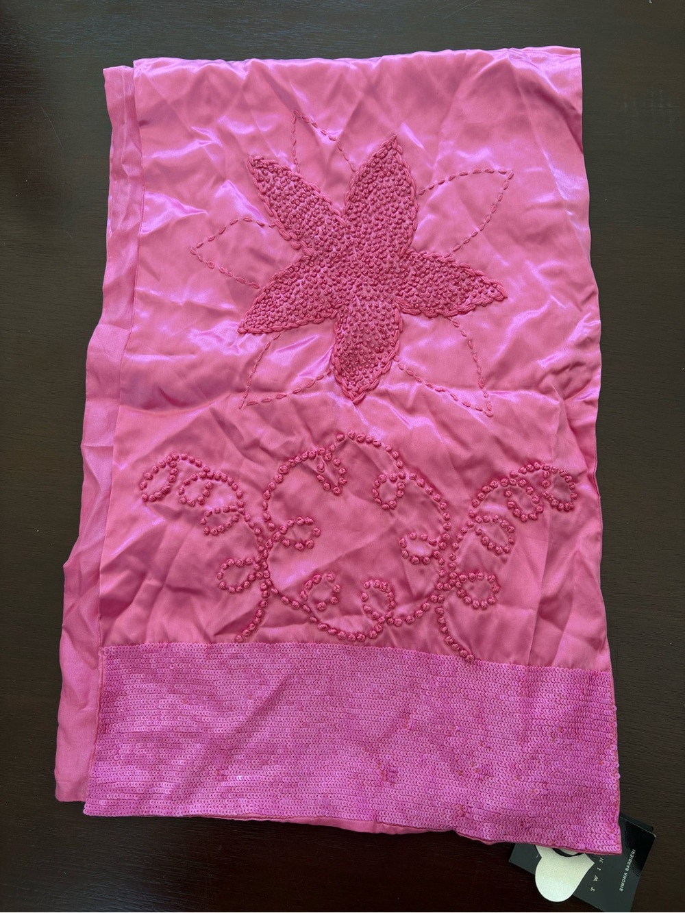 Silk Twin-Set Pink Embroidered Floral Scarf